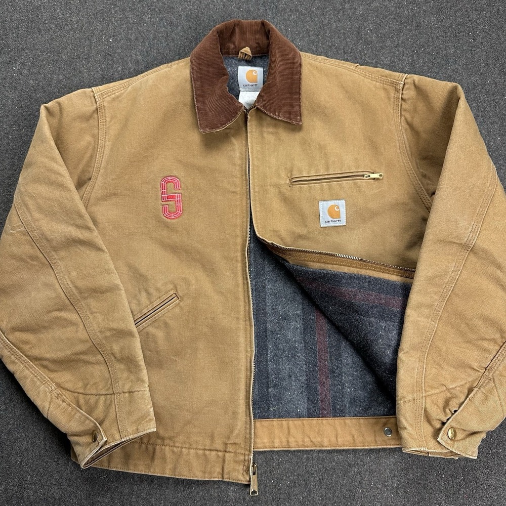 Vintage Carhartt Detroit Jacket J01 BRN Blanket Lined Tan Size 48‎ RARE *logo